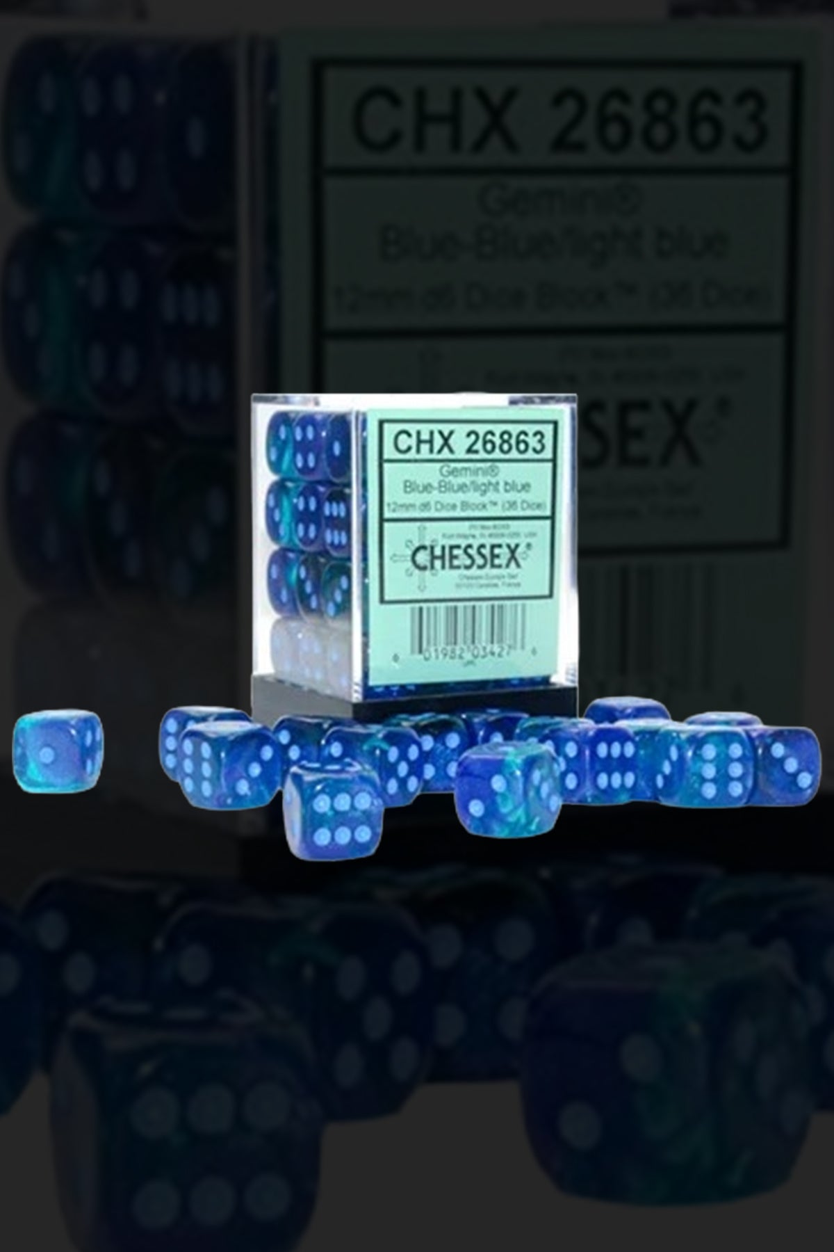 Buy 12mm 36d6 Gemini Luminary: Blue-Blue/Light Blue Dice From Kollect Korner at $10.99 1