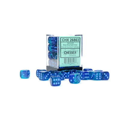 Buy 12mm 36d6 Gemini Luminary: Blue-Blue/Light Blue Dice From Kollect Korner at $10.99 2