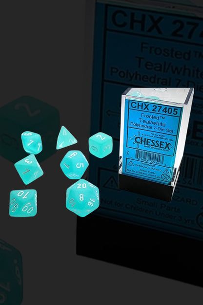 Buy Chessex 7-Die Set Frosted: Teal/White Dice From Kollect Korner at $9.99 1