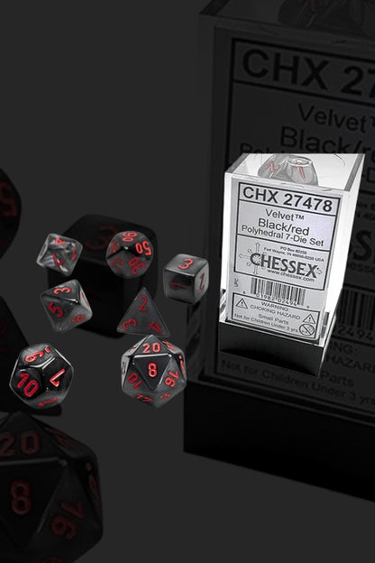 Buy Chessex 7-Die Set Velvet: Black/Red Dice From Kollect Korner at $9.99 1