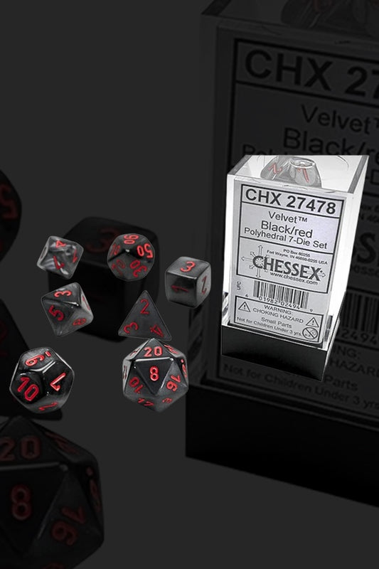 Chessex 7-Die Set Velvet: Black/Red