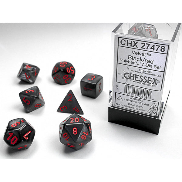 Buy Chessex 7-Die Set Velvet: Black/Red Dice From Kollect Korner at $9.99 2