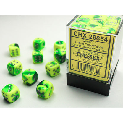 Buy 12mm 36d6 Gemini: Green-Yellow/Silver Dice From Kollect Korner at $10.99 2